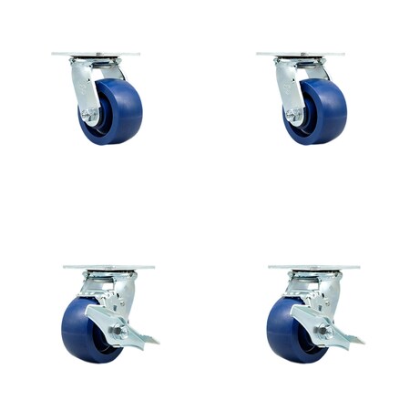 Service Caster 4 Inch Solid Polyurethane Swivel Caster Set with Roller Bearing 2 Brake SCC SCC-30CS420-SPUR-2-TLB-2